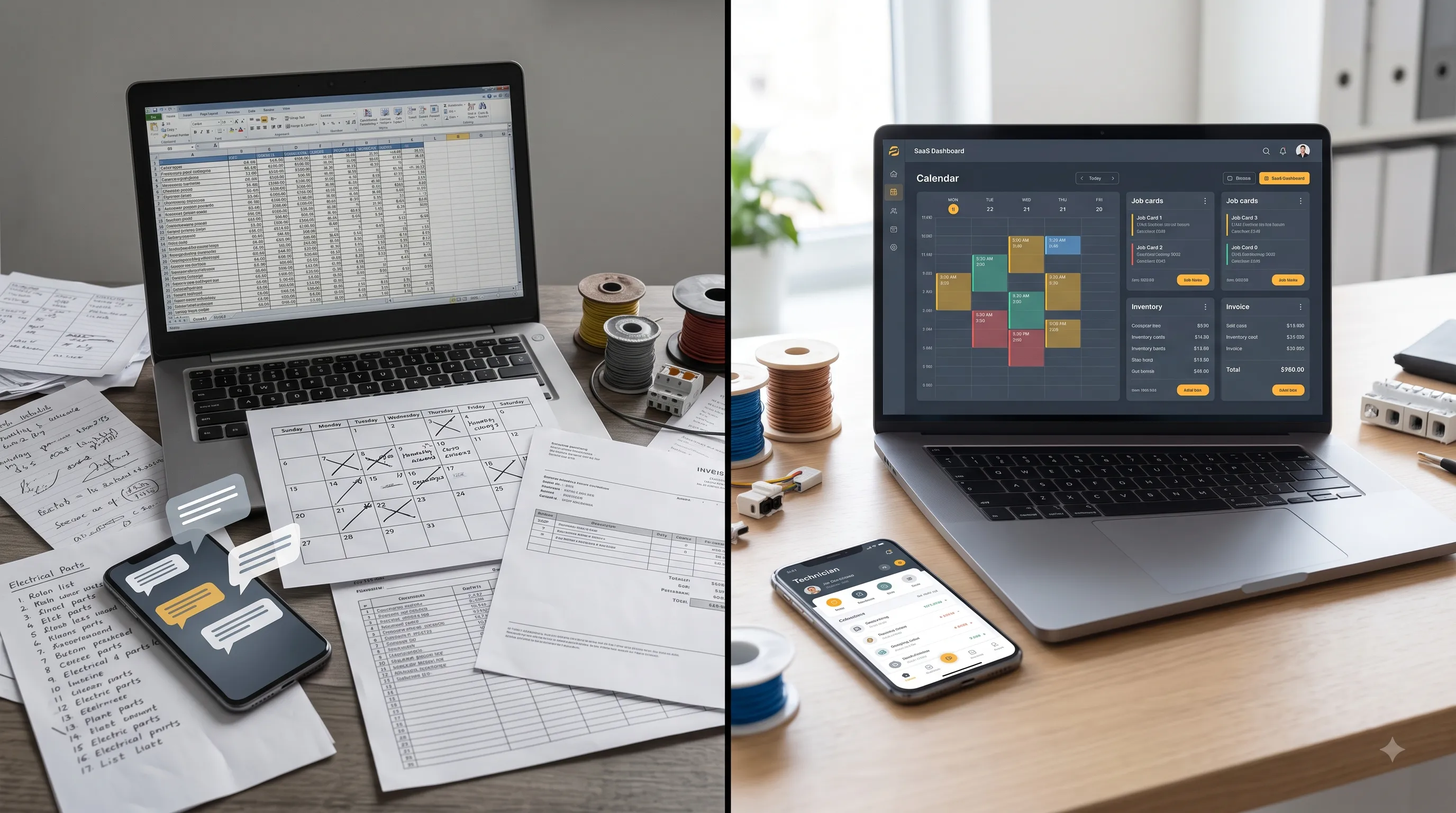 Confronto tra lavoro disordinato con Excel e gestione ordinata con Elettrax