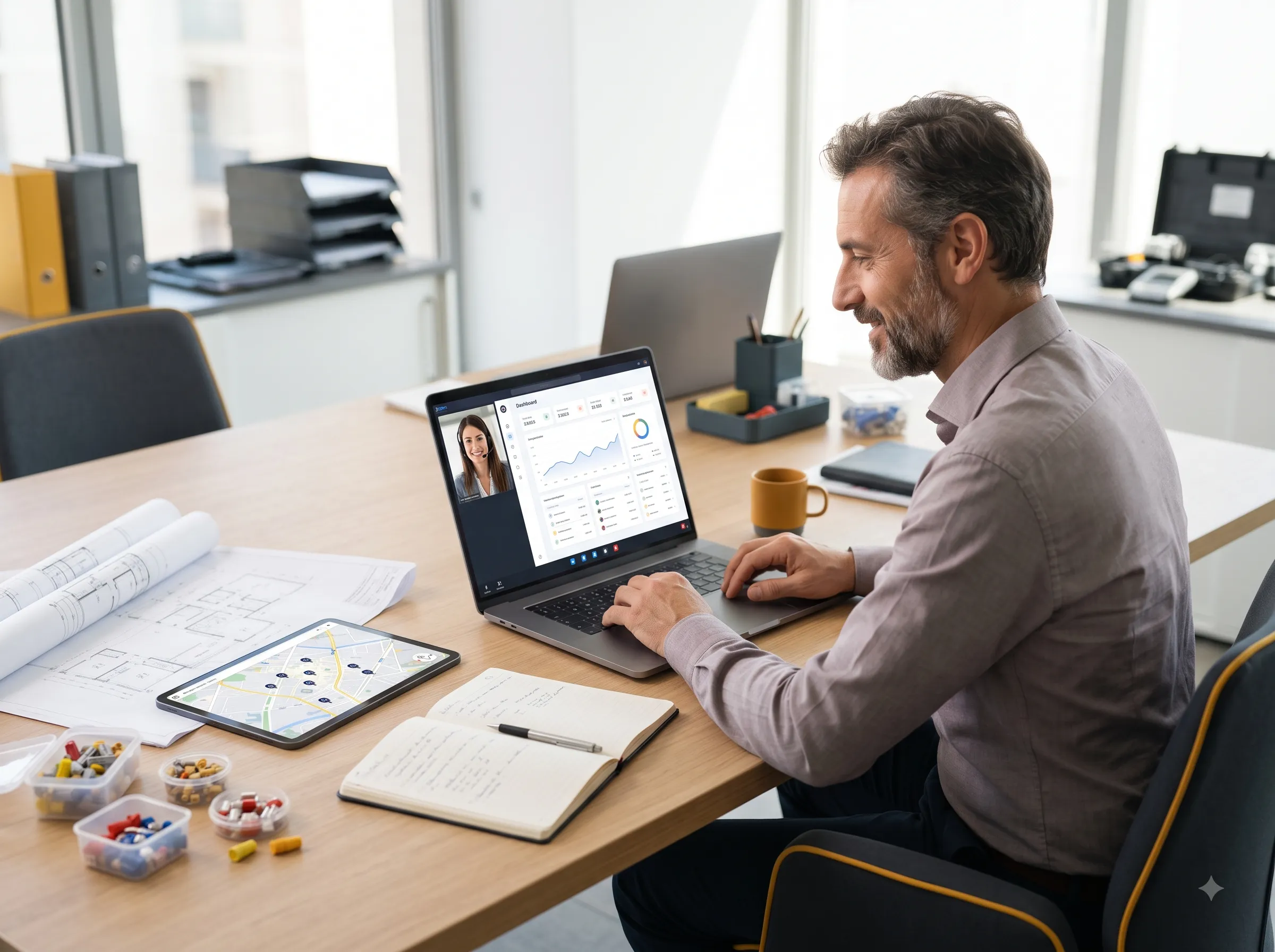 Sessione demo e supporto Elettrax con dashboard su laptop